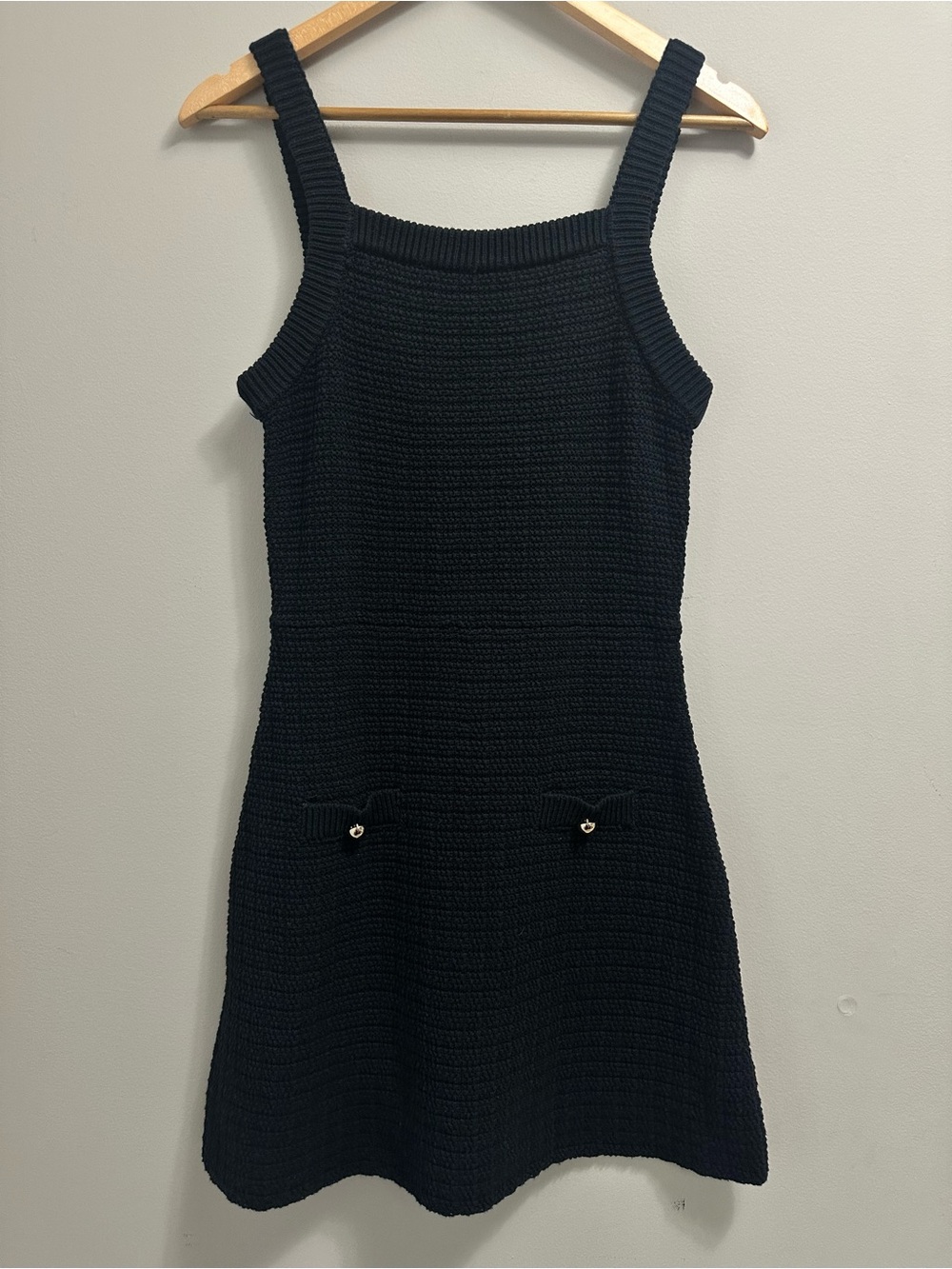 H&M Black Knit Square-Neck Mini Dress with Bow Details